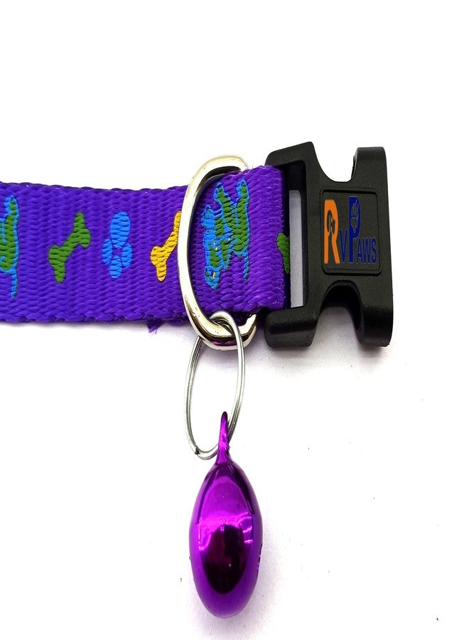 Pups&Pets 15 MM Paw/Bone Printed Soft Nylon Collar Belt and Leash Set for Small Breed Dog and Puppies - Purple - Image 3